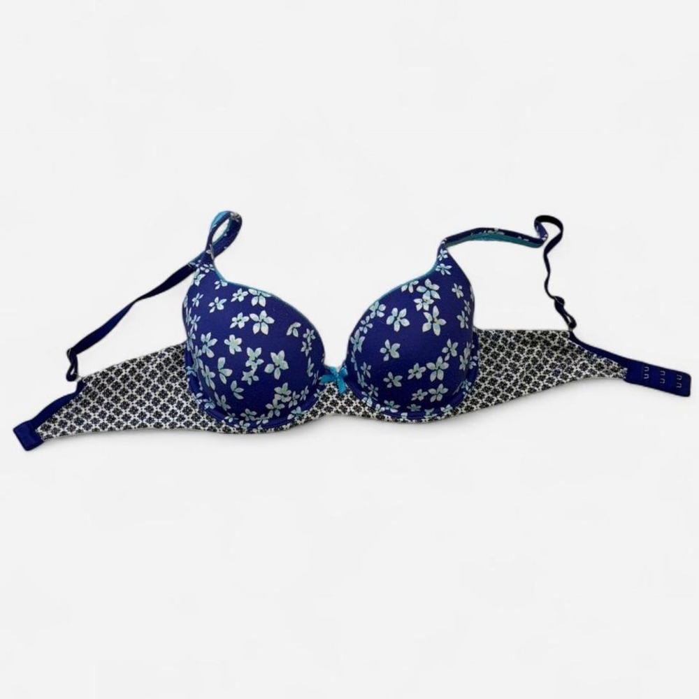 Victoria's Secret Lined Demi Bra Blue Floral Print 32D‎